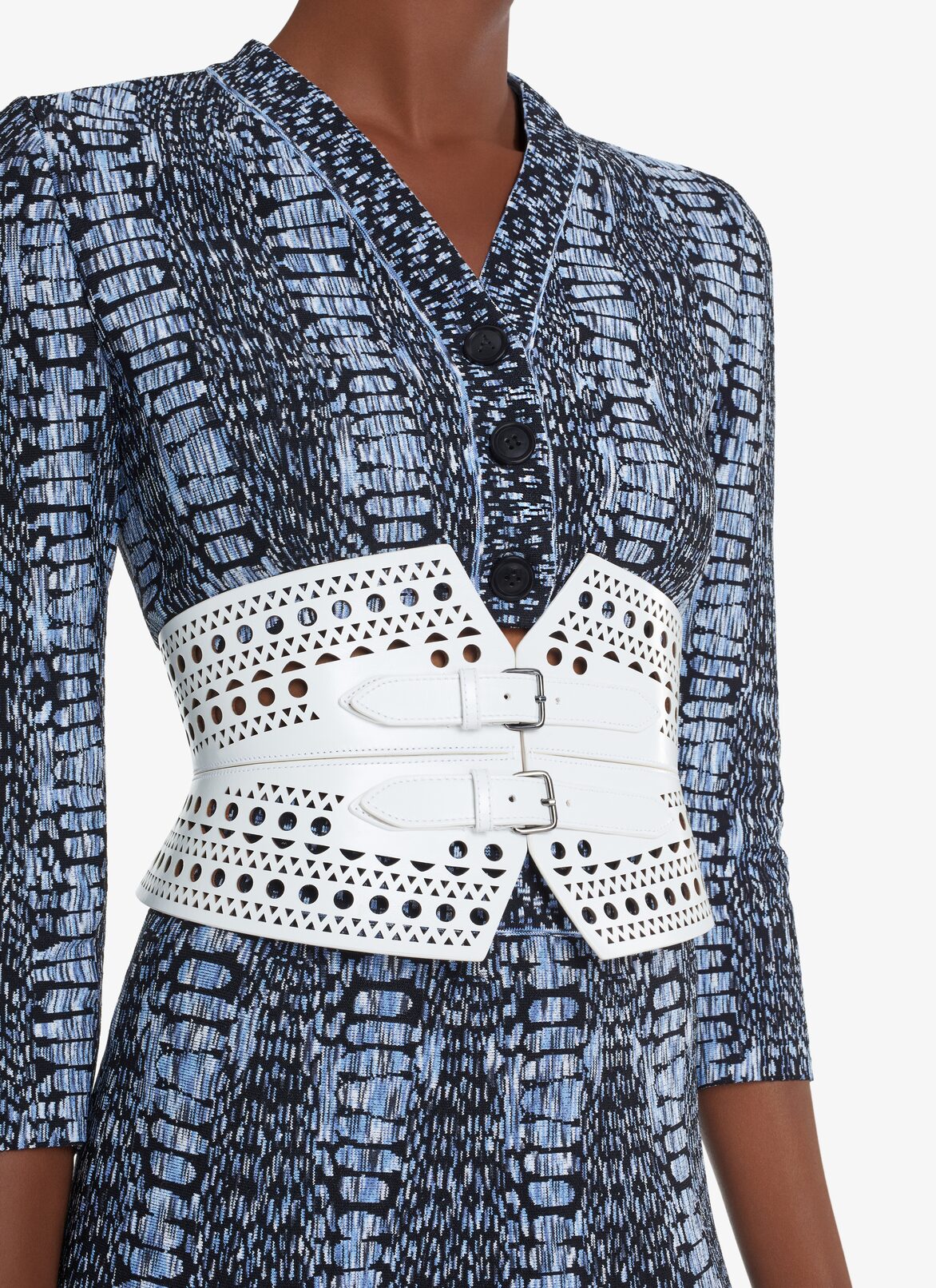 OPENWORK LEATHER CORSET BELT ALAÏA WHITE OPENWORK LEATHER CORSET BELT